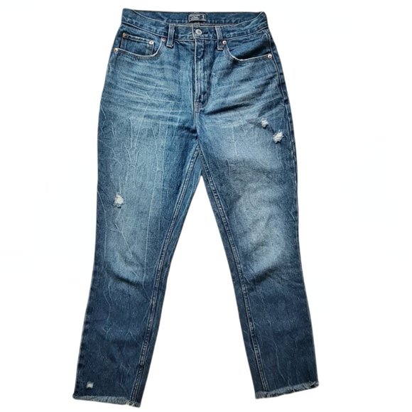 A&F 100% Cotton Distressed High Rise Mom Jeans 26 - Picture 1 of 12